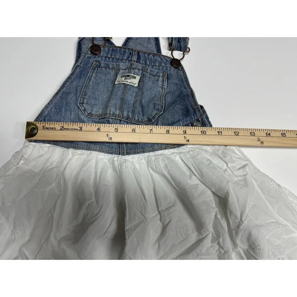 Osh Kosh B'Gosh‎ Size 5T Jumper Overall Dress Girls Denim White Eyelet Oshkosh